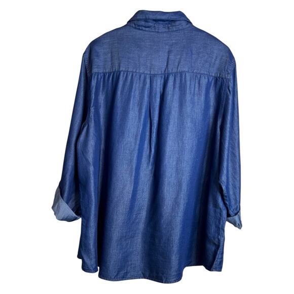 JNY Blue Chambray Long-sleeve Button-down Shirt in Dark Wash Women's 3X - Picture 3 of 10